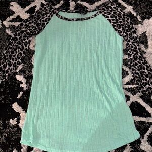 Mint Green and Leopard Print Women's Top
